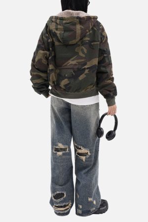 Concert Outfit Camouflage Fleece Hooded Jacket