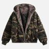 Concert Outfit Camouflage Fur Collar Hooded Quilted Jacket