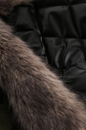 Concert Outfit Camouflage Fur Collar Hooded Quilted Jacket