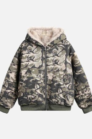Concert Outfit Camouflage Fur Hooded Jacket