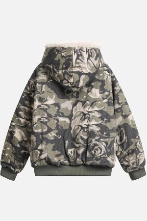Concert Outfit Camouflage Fur Hooded Jacket