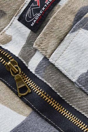 Concert Outfit Camouflage Leather Shoulder Pad Denim Bomber Jacket