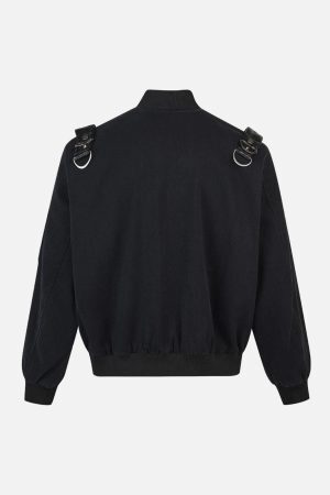 Concert Outfit Camouflage Leather Shoulder Pad Denim Bomber Jacket