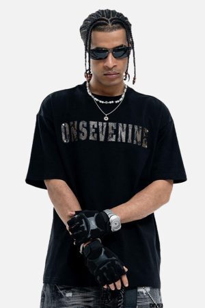 Concert Outfit Camouflage Letter Short Sleeve T-Shirt