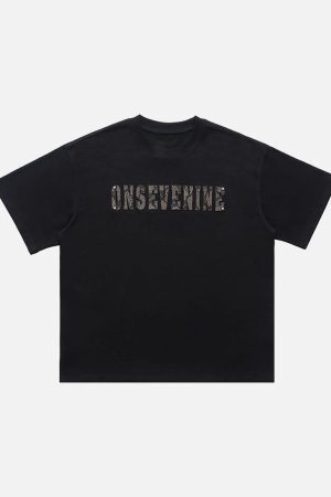 Concert Outfit Camouflage Letter Short Sleeve T-Shirt