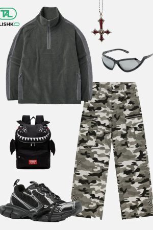 Concert Outfit Camouflage Multi Pocket Jeans