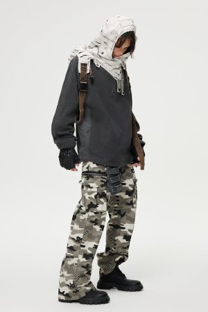 Concert Outfit Camouflage Multi Pocket Jeans