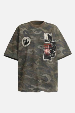 Concert Outfit Camouflage Patchwork Graphic T-Shirt