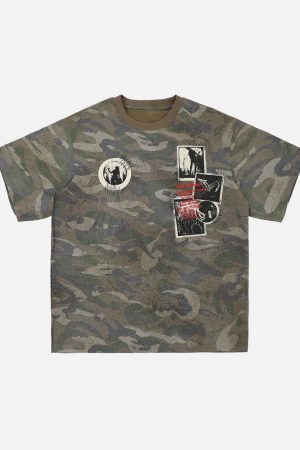 Concert Outfit Camouflage Patchwork Graphic T-Shirt