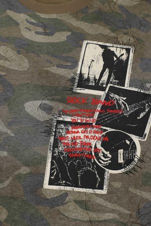 Concert Outfit Camouflage Patchwork Graphic T-Shirt
