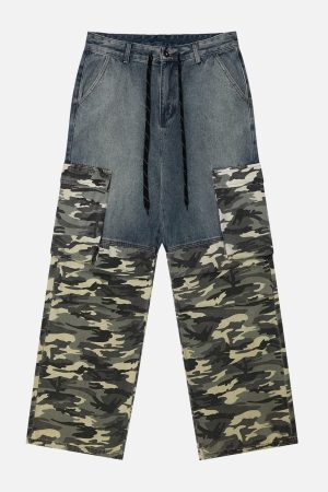 Concert Outfit Camouflage Patchwork Jeans