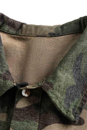 Concert Outfit Camouflage Patchwork Print Letter Short Sleeve Shirt