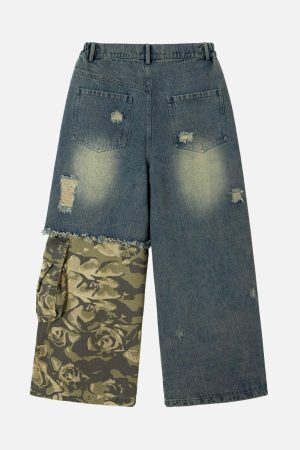 Concert Outfit Camouflage Patchwork Workwear Straight Jeans