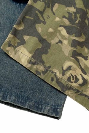 Concert Outfit Camouflage Patchwork Workwear Straight Jeans