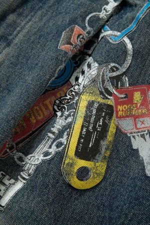 Concert Outfit Camouflage Patchwork Workwear Straight Jeans