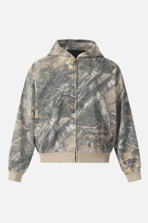 Concert Outfit Camouflage Print Zip-Up Hoodie