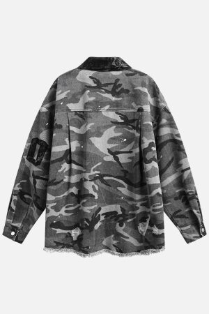 Concert Outfit Camouflage Ripped Lace Denim Shirt