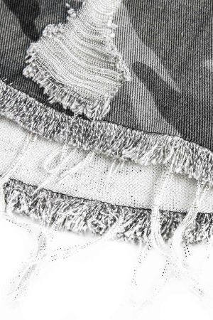 Concert Outfit Camouflage Ripped Lace Denim Shirt