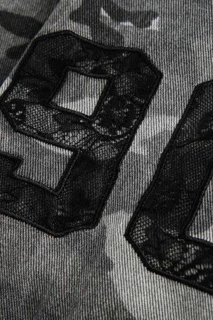 Concert Outfit Camouflage Ripped Lace Denim Shirt