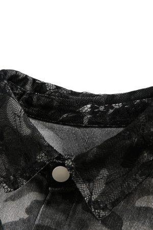 Concert Outfit Camouflage Ripped Lace Denim Shirt