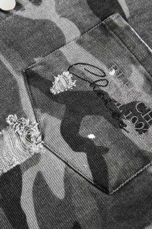 Concert Outfit Camouflage Ripped Lace Denim Shirt