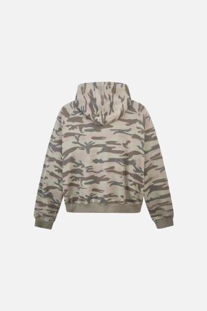 Concert Outfit Camouflage Sequin Letter Pattern Zipper Hoodie