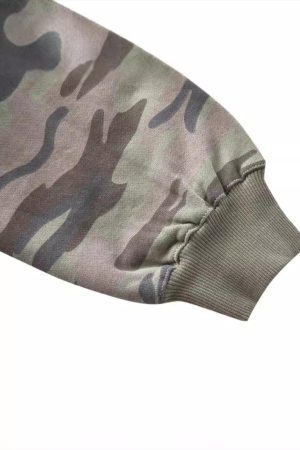 Concert Outfit Camouflage Sequin Letter Pattern Zipper Hoodie