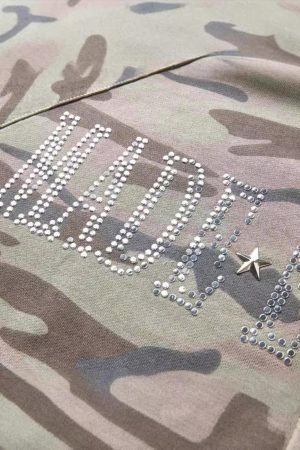 Concert Outfit Camouflage Sequin Letter Pattern Zipper Hoodie