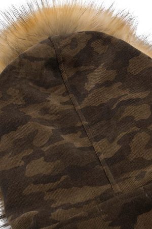Concert Outfit Camouflage Spliced Fur Hooded Fleece Jacket