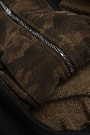 Concert Outfit Camouflage Spliced Fur Hooded Fleece Jacket