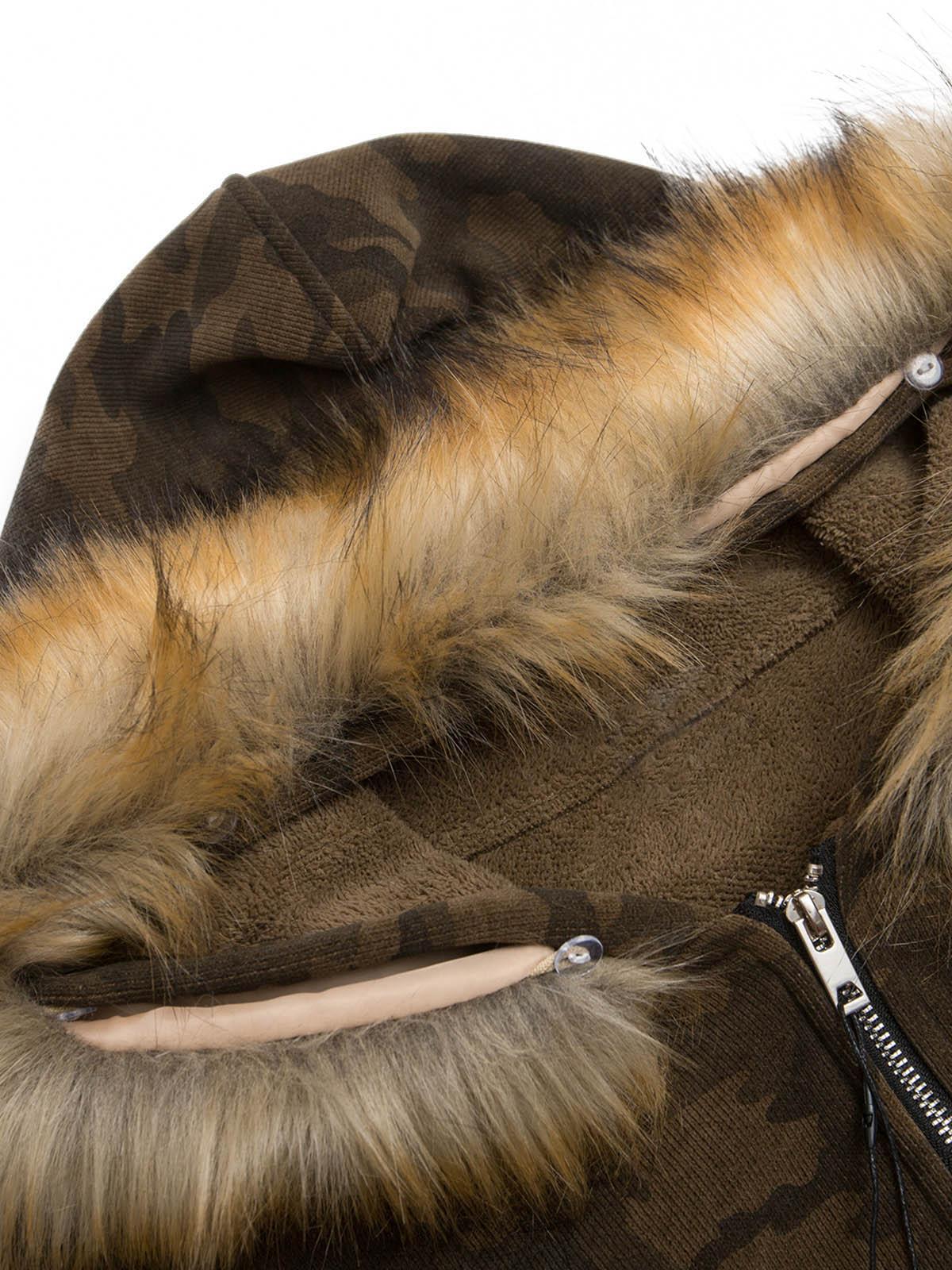 Concert Outfit Camouflage Spliced Fur Hooded Fleece Jacket Concert Outfit Camouflage Spliced Fur Hooded Fleece Jacket
