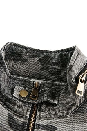 Concert Outfit Camouflage Stitching Stand Collar Military Jacket