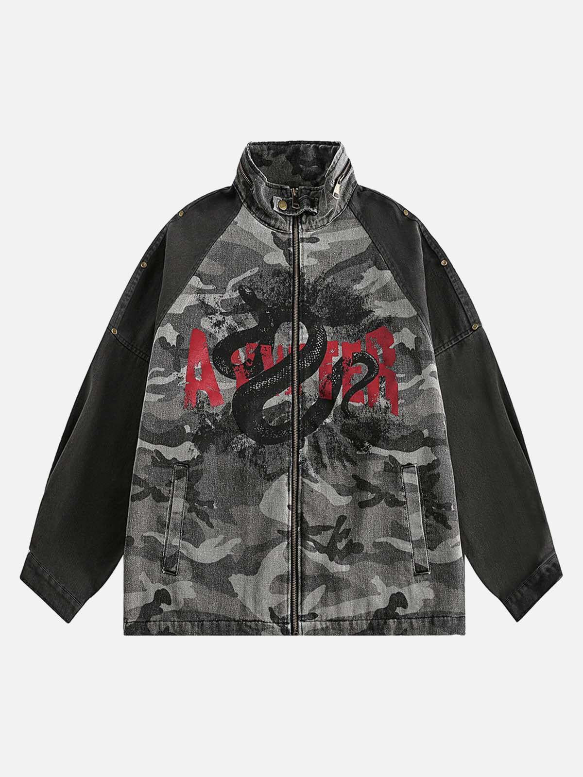 Concert Outfit Camouflage Stitching Stand Collar Military Jacket Concert Outfit Camouflage Stitching Stand Collar Military Jacket