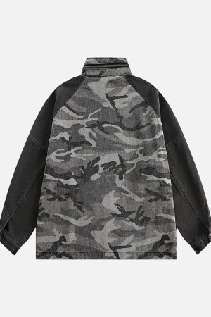 Concert Outfit Camouflage Stitching Stand Collar Military Jacket