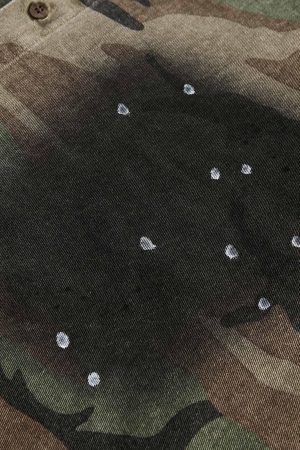 Concert Outfit Camouflage Washed Distressed Denim Shirt