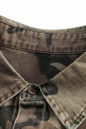 Concert Outfit Camouflage Washed Distressed Denim Shirt