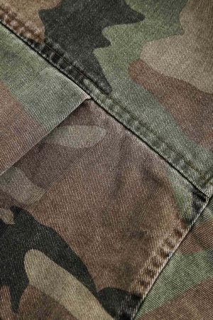 Concert Outfit Camouflage Washed Distressed Denim Shirt