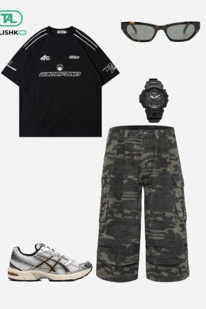 Concert Outfit Camouflage Wrinkle Longline Jorts