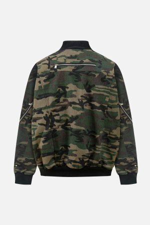 Concert Outfit Cargo Camouflage Multi Zipper Bomber Jacket