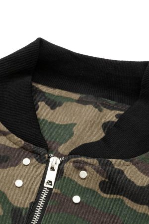Concert Outfit Cargo Camouflage Multi Zipper Bomber Jacket