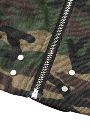 Concert Outfit Cargo Camouflage Multi Zipper Bomber Jacket