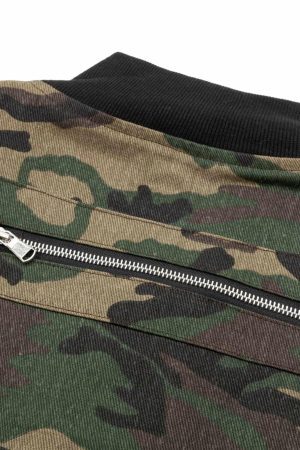 Concert Outfit Cargo Camouflage Multi Zipper Bomber Jacket