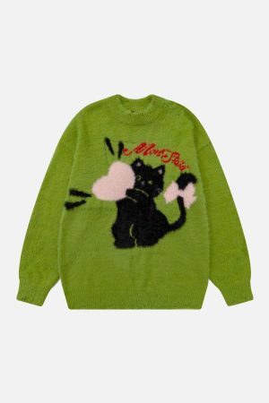 Concert Outfit Cartoon Cat Jacquard Sweater