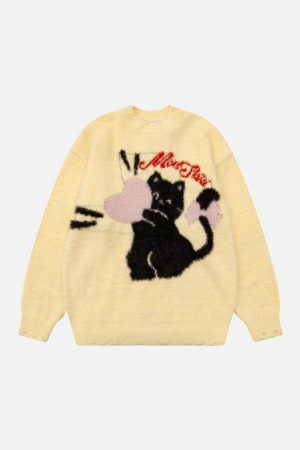 Concert Outfit Cartoon Cat Jacquard Sweater