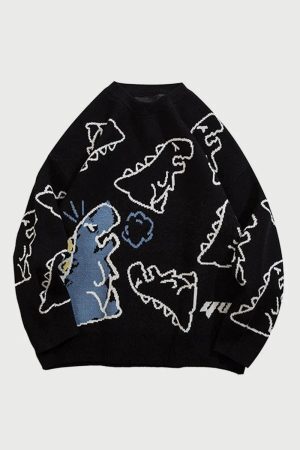 Concert Outfit Cartoon Dinosaur Printed Sweater