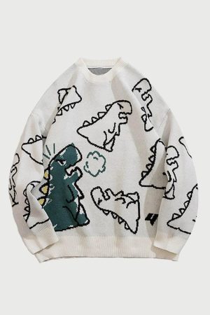 Concert Outfit Cartoon Dinosaur Printed Sweater