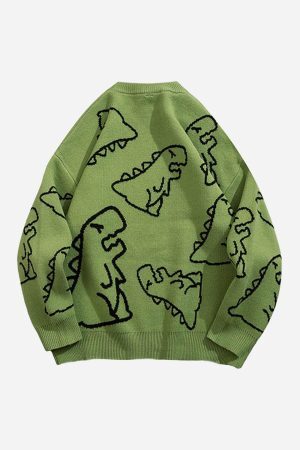 Concert Outfit Cartoon Dinosaur Printed Sweater