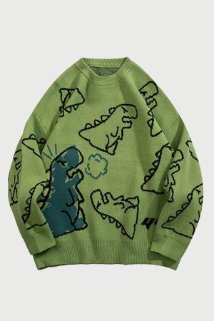 Concert Outfit Cartoon Dinosaur Printed Sweater
