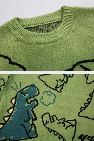 Concert Outfit Cartoon Dinosaur Printed Sweater