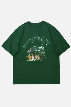 Concert Outfit Cartoon Kitten Fishing Graphic Tee